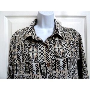 **APPLESEED'S  Sz Large 14/16 Long Roll-Tab Sleeve Blouse Patchwork  Crinkle *